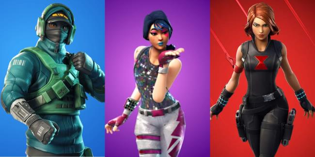 Fortnite skins reflex, sparkle specialist, and original black widow