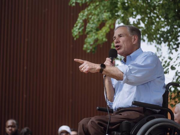 Texas Gov. Greg Abbott during a campaign event ahead of the 2022 Midterm Elections in San Antonio, Texas, on Oct. 24, 2022. The Texas governor has been offering migrants free rides from border towns to New York, Chicago, Philadelphia and several other cities since last year, and the arrivals have overwhelmed the resources of some of them. 