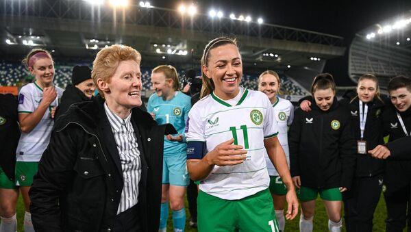 NEW ORDER: Katie McCabe and Eileen Gleeson after the Northern Ireland game.